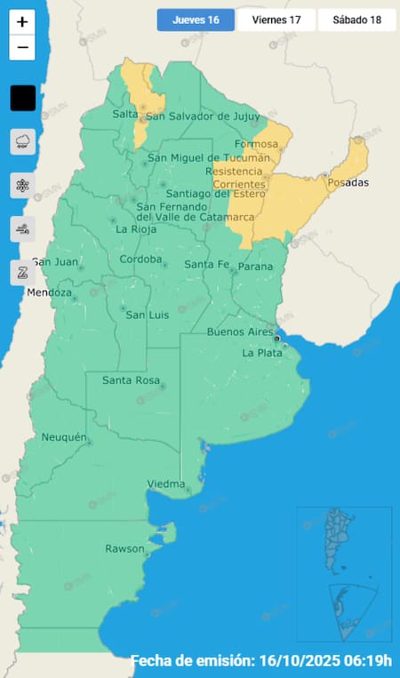 Distintas provincias están en alerta por tormentas este jueves 16 de octubre.