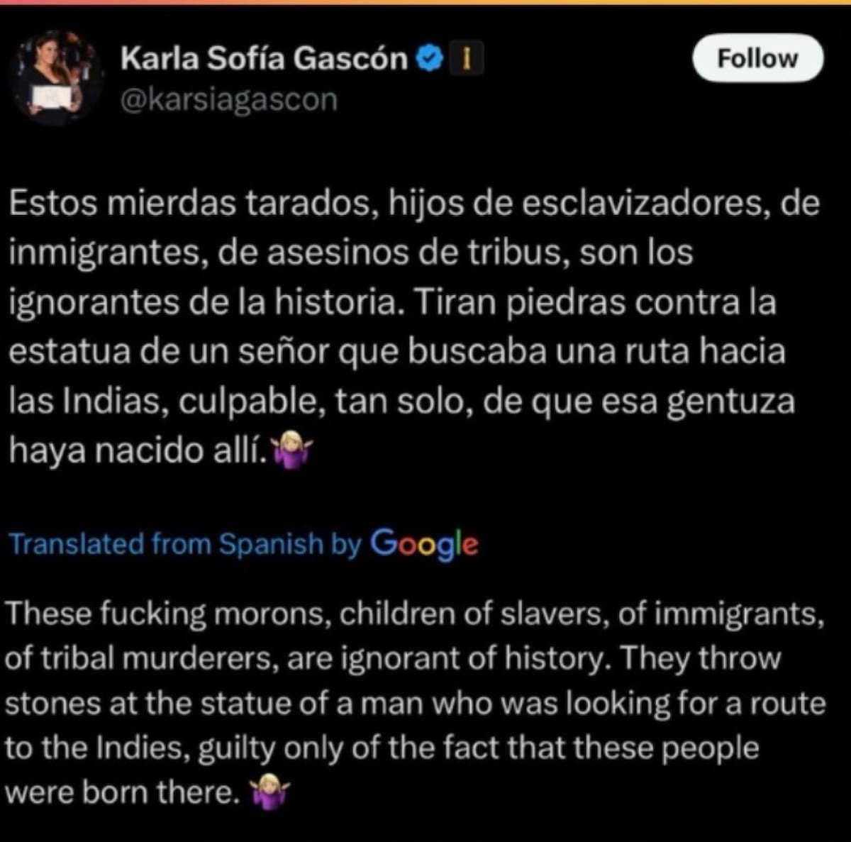 Los tuits de Karla Sofía Gascón. Foto: X @karsiagascon