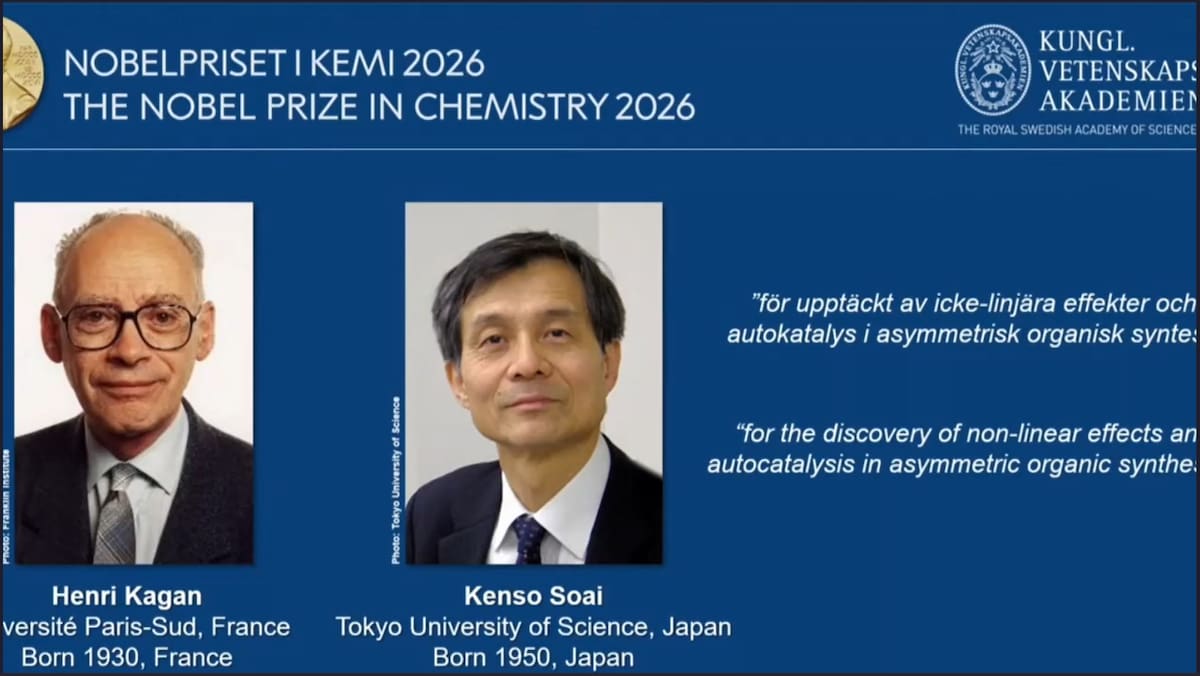 El Premio Nobel de Química fue entregado al francés Kagan y al japonés Soai.