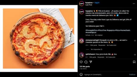 El polémico posteo del restaurante inglés por la pizza con ananá