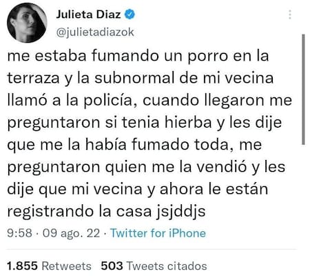 Tuit viral de Julieta Díaz tras un hackeo. Foto: NA.