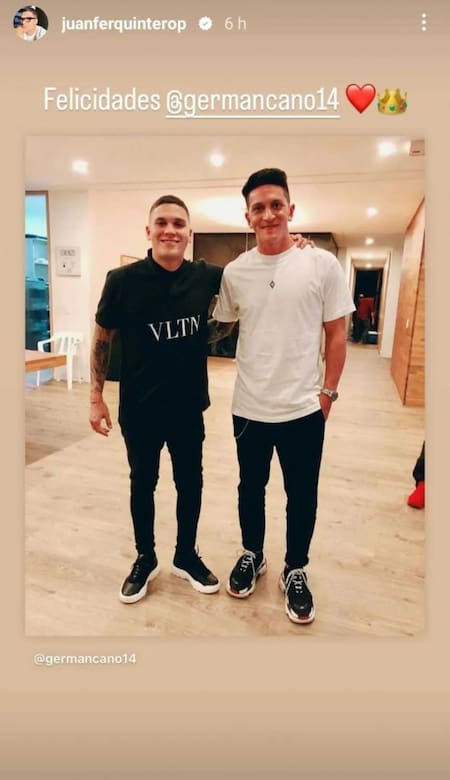 Germán Cano y Juan Fernando Quintero. Foto: Instagram.