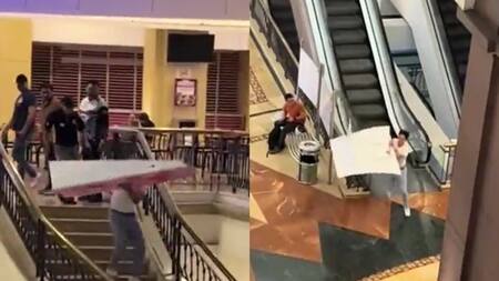 Un fan de Taylor Swift se robó un banner de un shopping. Foto: captura.