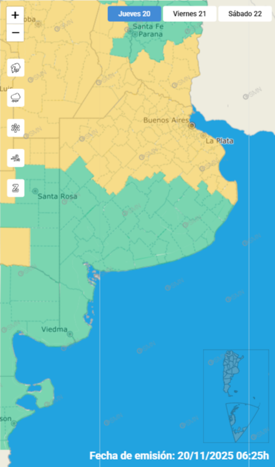 Alertas amarillas sobre Buenos Aires.