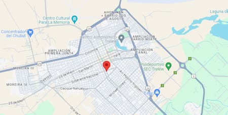 Mitre al 700, en Trelew, el lugar de los hechos. Foto: Google Maps