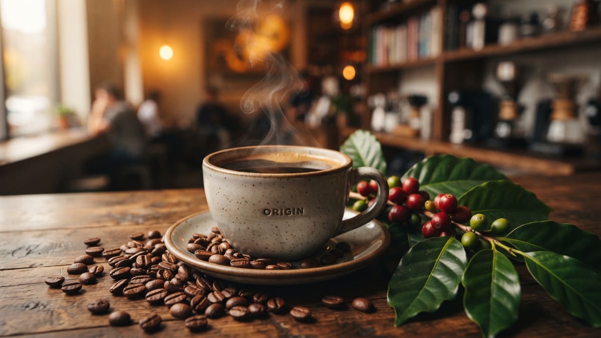 Taza de café en un bar.