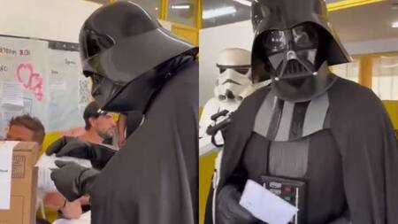 Un hombre fue a votar disfrazado de Darth Vader y se hizo viral. Foto: Twitter