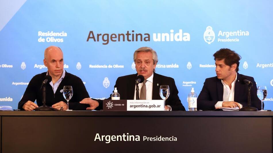 Alberto Fernández, Rodríguez Larreta y Axel Kicillof, Agencia NA