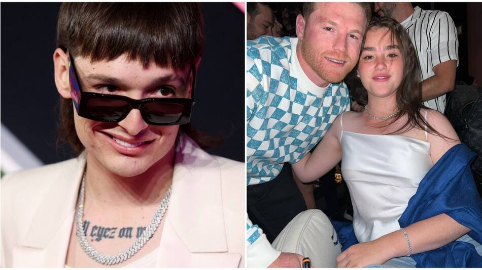 Peso Pluma y Canelo Álvarez junto a su hija. Fotos: Reuters - Instagram.