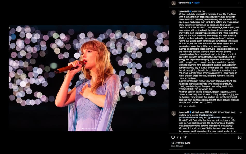 El posteo de Taylor Swift.