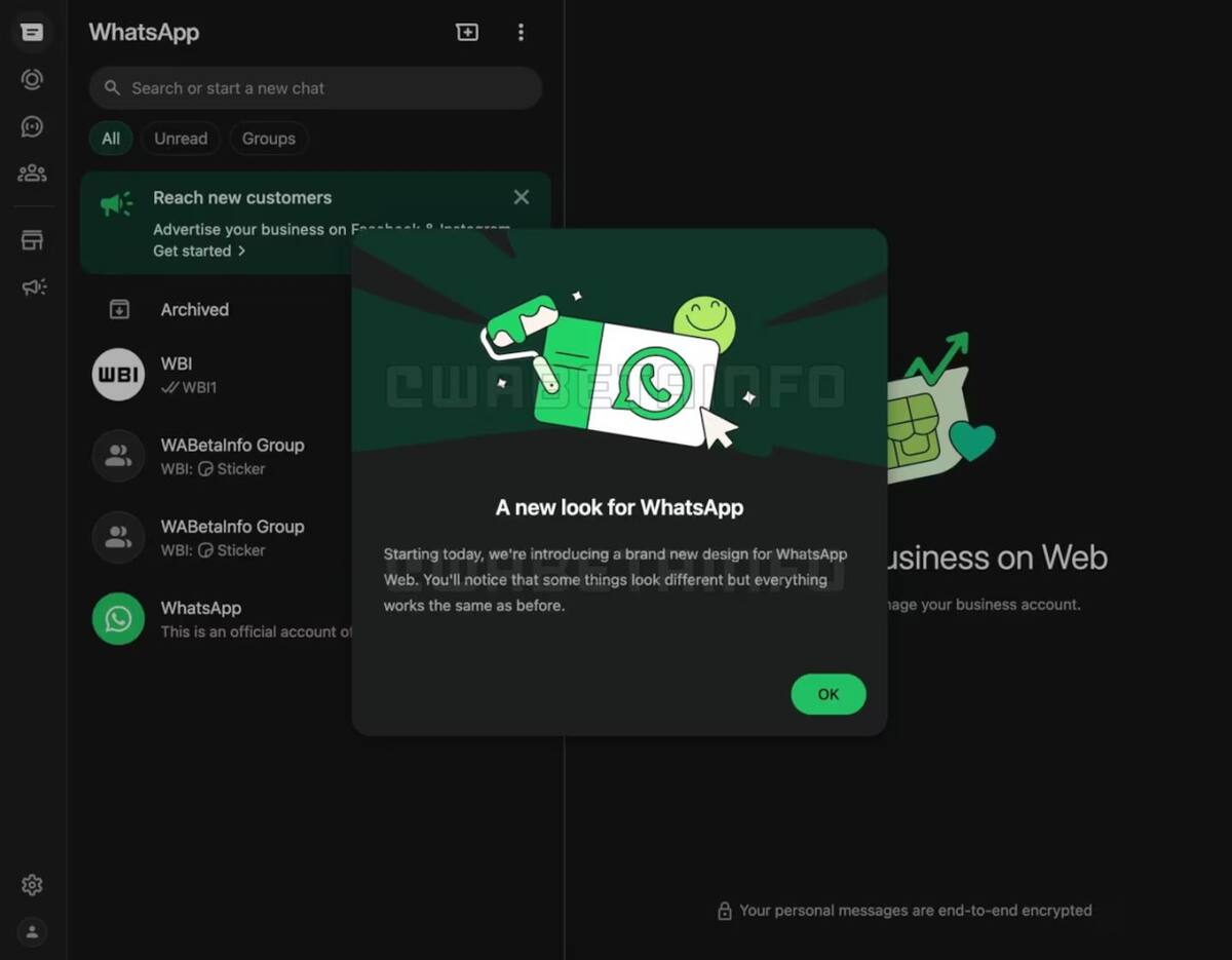 Captura de pantalla del nuevo WhatsApp. Fuente: WABetaInfo
