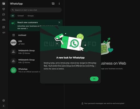 Captura de pantalla del nuevo WhatsApp. Fuente: WABetaInfo