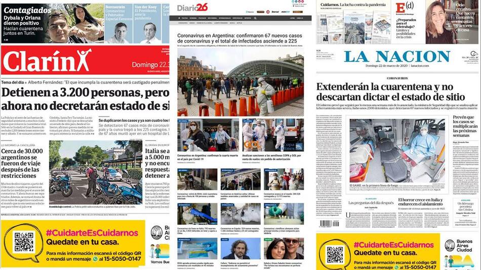 Tapas de diarios argentinos 22-3-20