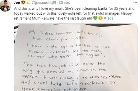 Empleada le dejó a su jefa una carta por ser