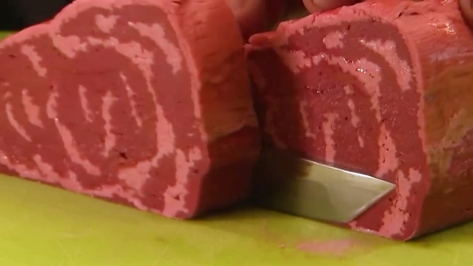 Carne realizada con impresora 3D. Foto: Captura.