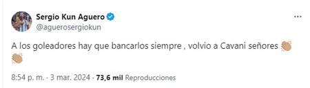 El mensaje del Kun Agüero. Foto: captura