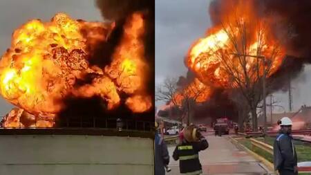 Incendio en la refinería de YPF en Ensenada.