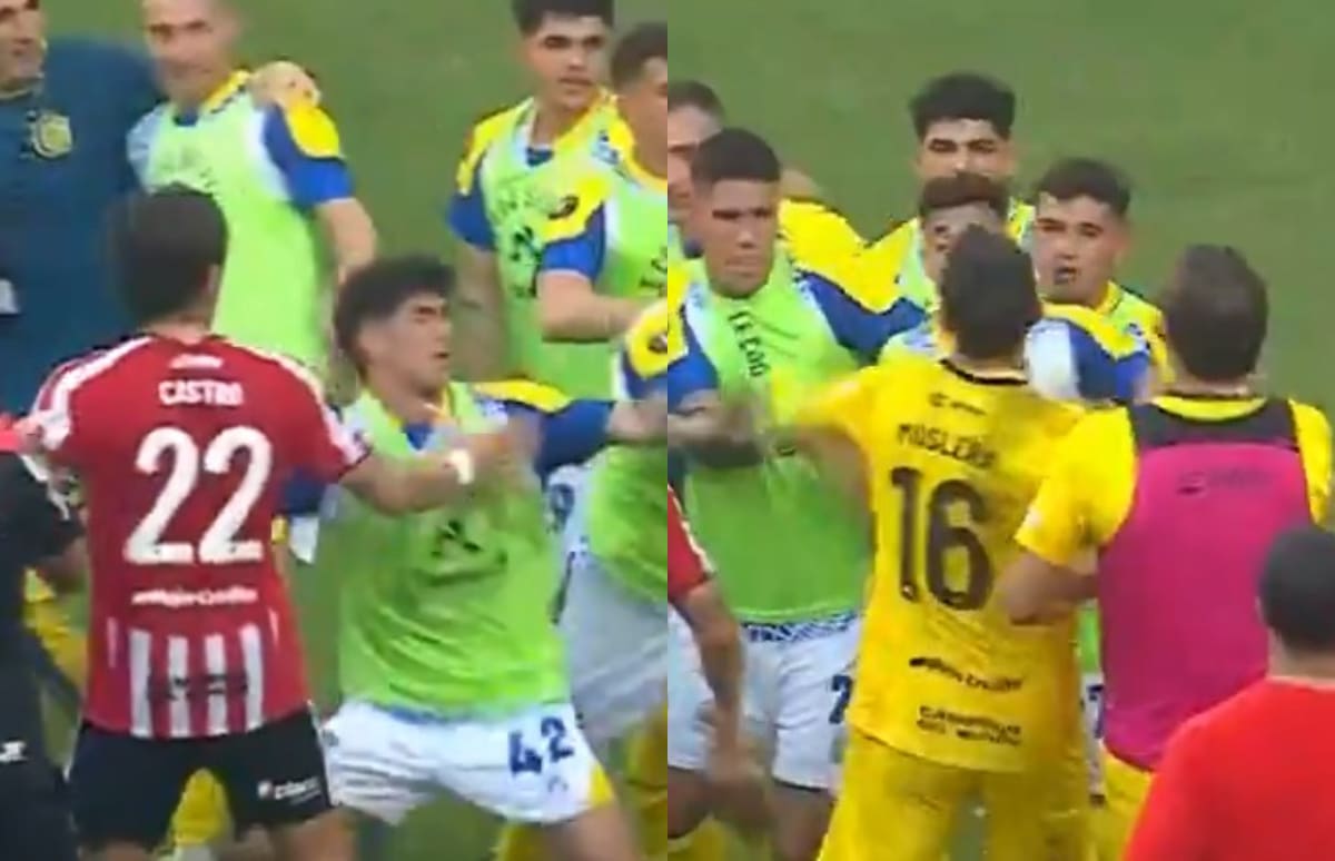 Caos en el final de Estudiantes - Rosario Central piñas fútbol argentino