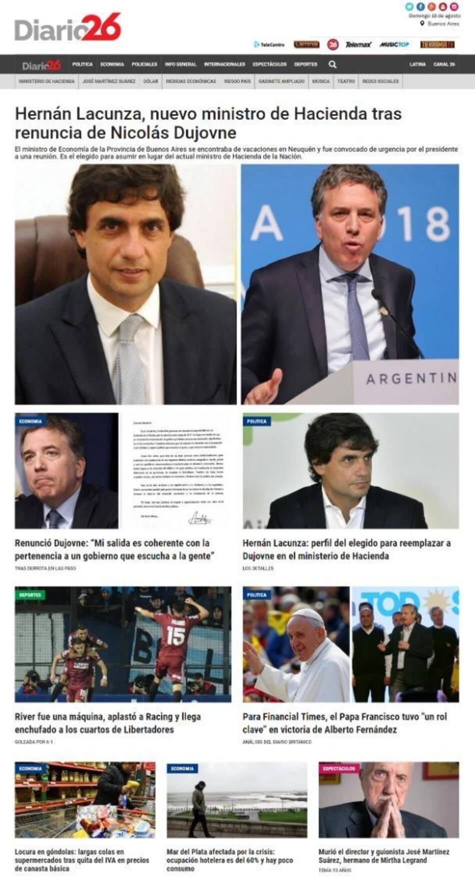 Tapas de diarios, Diario 26, domingo 18-08-19