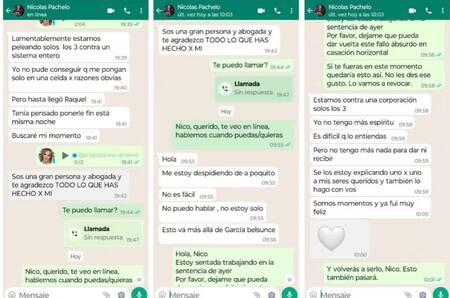 Chats de Nicolás Pachelo con su abogada, Raquel Pérez Iglesias.