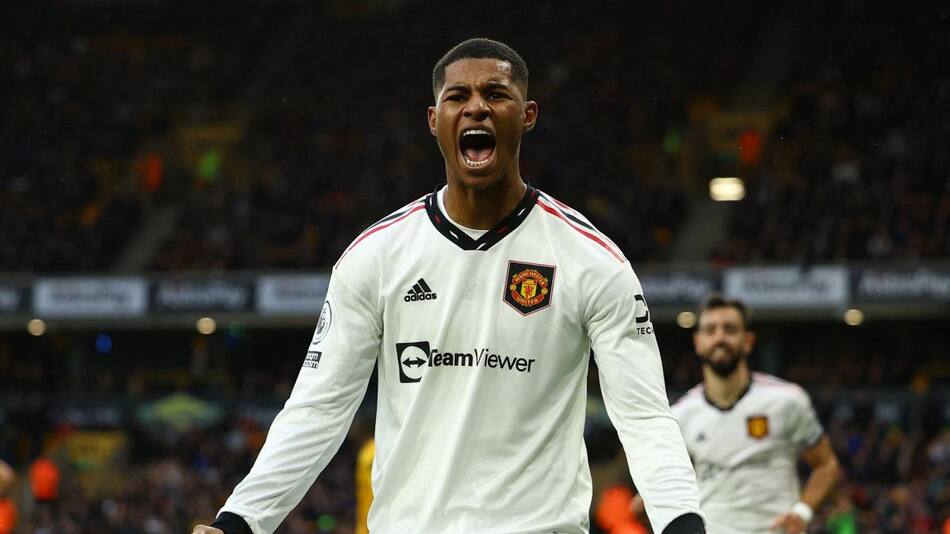 Festejo de Rashford para el Manchester United ante el Wolverhampton. Foto: REUTERS.