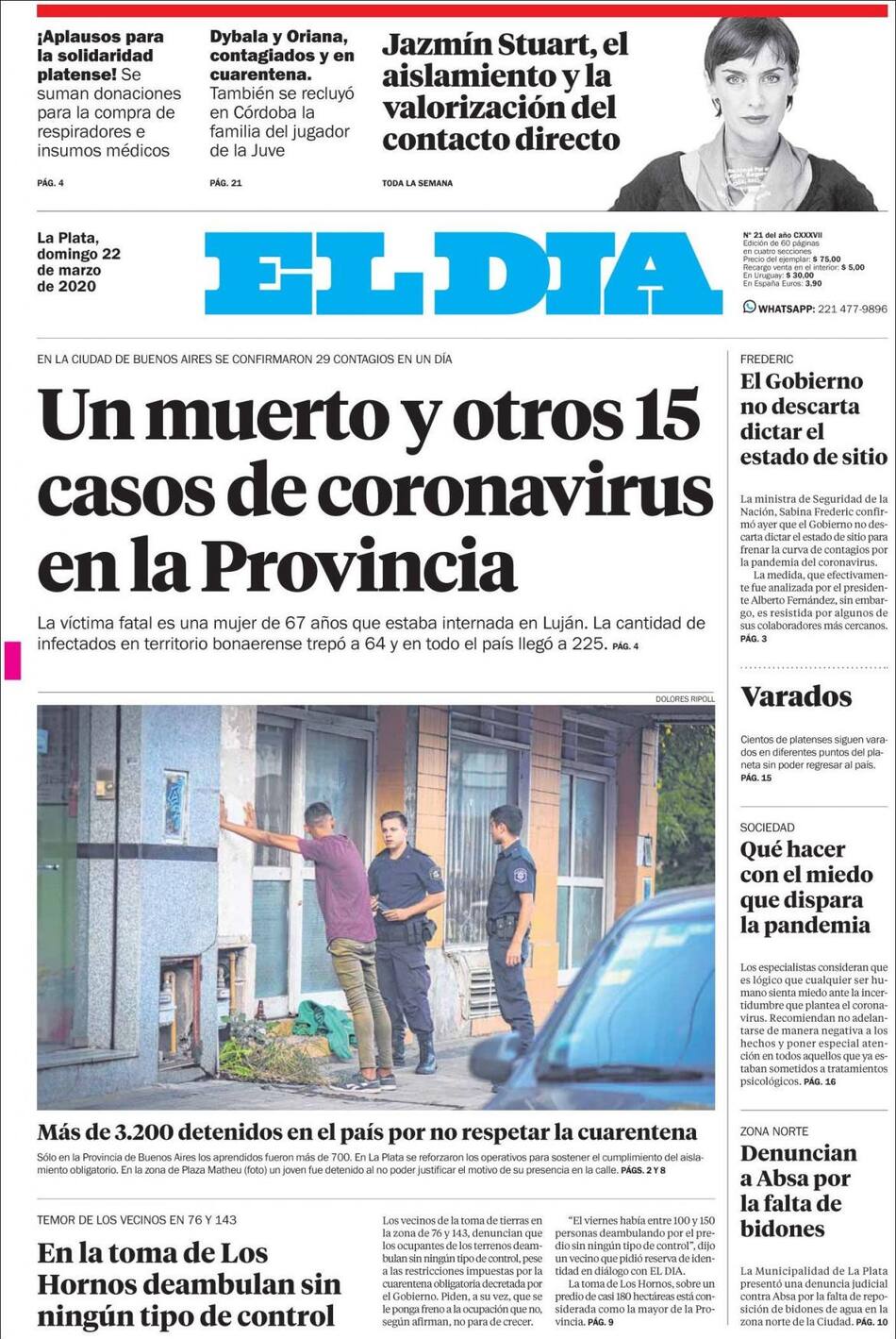 Tapas de diarios, 22 de marzo de 2020, EL DIA