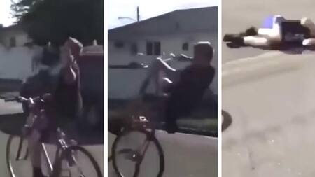 Karma de ciclista tras hacer gesto obsceno a un conductor