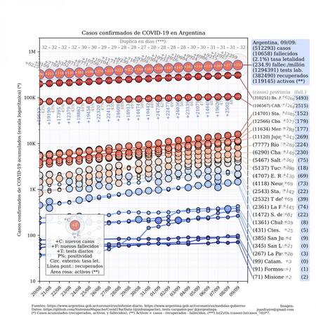 Curva de casos en Argentina actualizada con los reportes matutinos y vespertinos, @TotinFraire