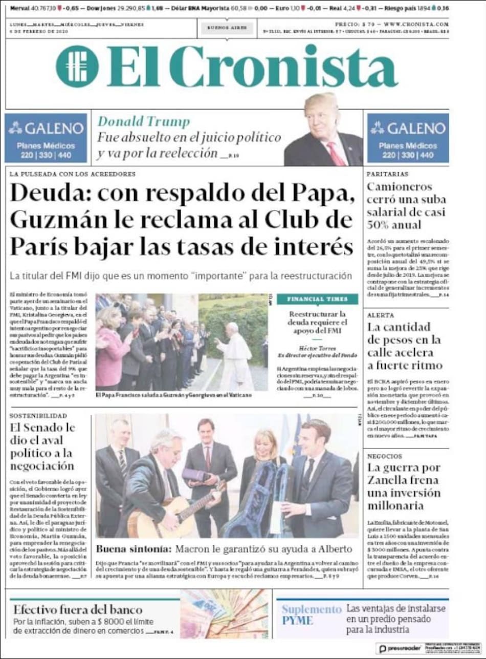 Tapas de Diarios, El Cronista jueves 6 de febrero de 2020