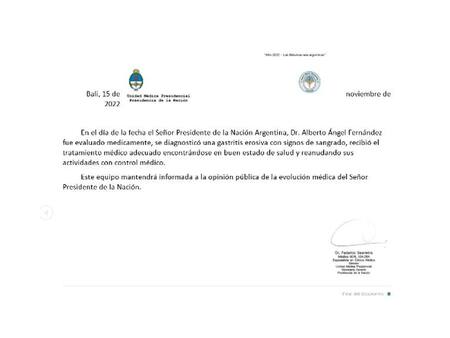 Parte médico Alberto Fernández