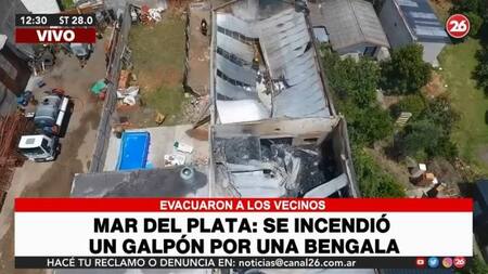 Voraz incendio en un depósito de Mar del Plata por una bengala, CANAL 26