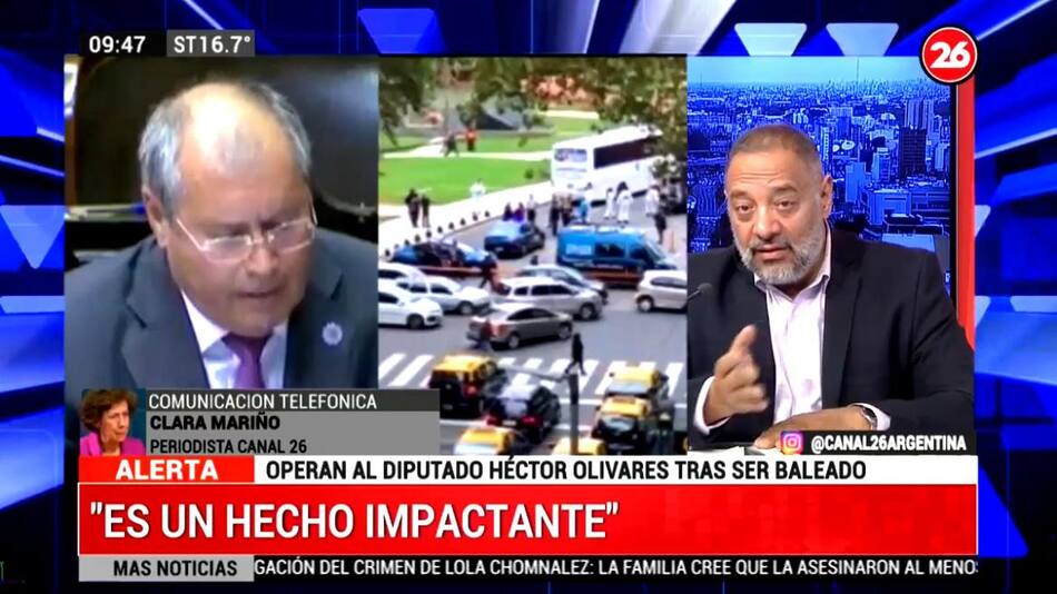 Ataque a diputado Héctor Olivares, Clara Mariño, Canal 26