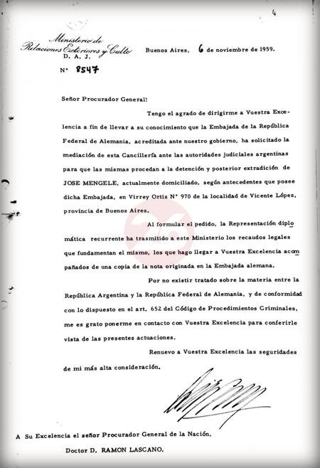 Mengele en Argentina, documentos por extradición