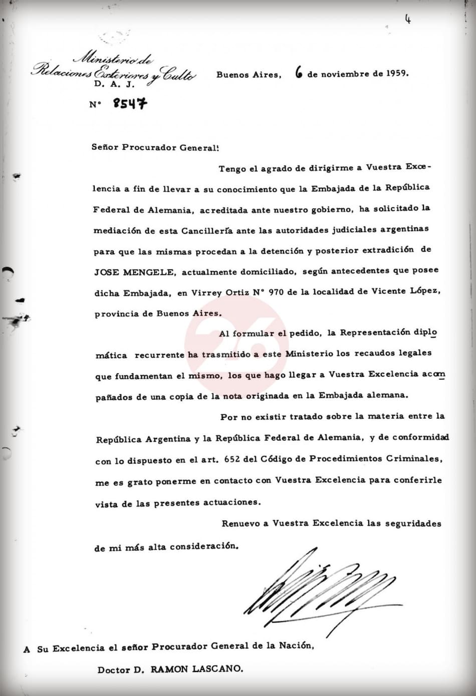 Mengele en Argentina, documentos por extradición