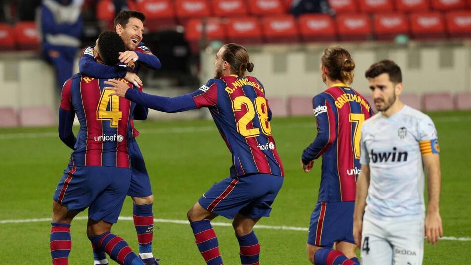 Festejo de Messi en el Barcelona ante el Valencia, REUTERS