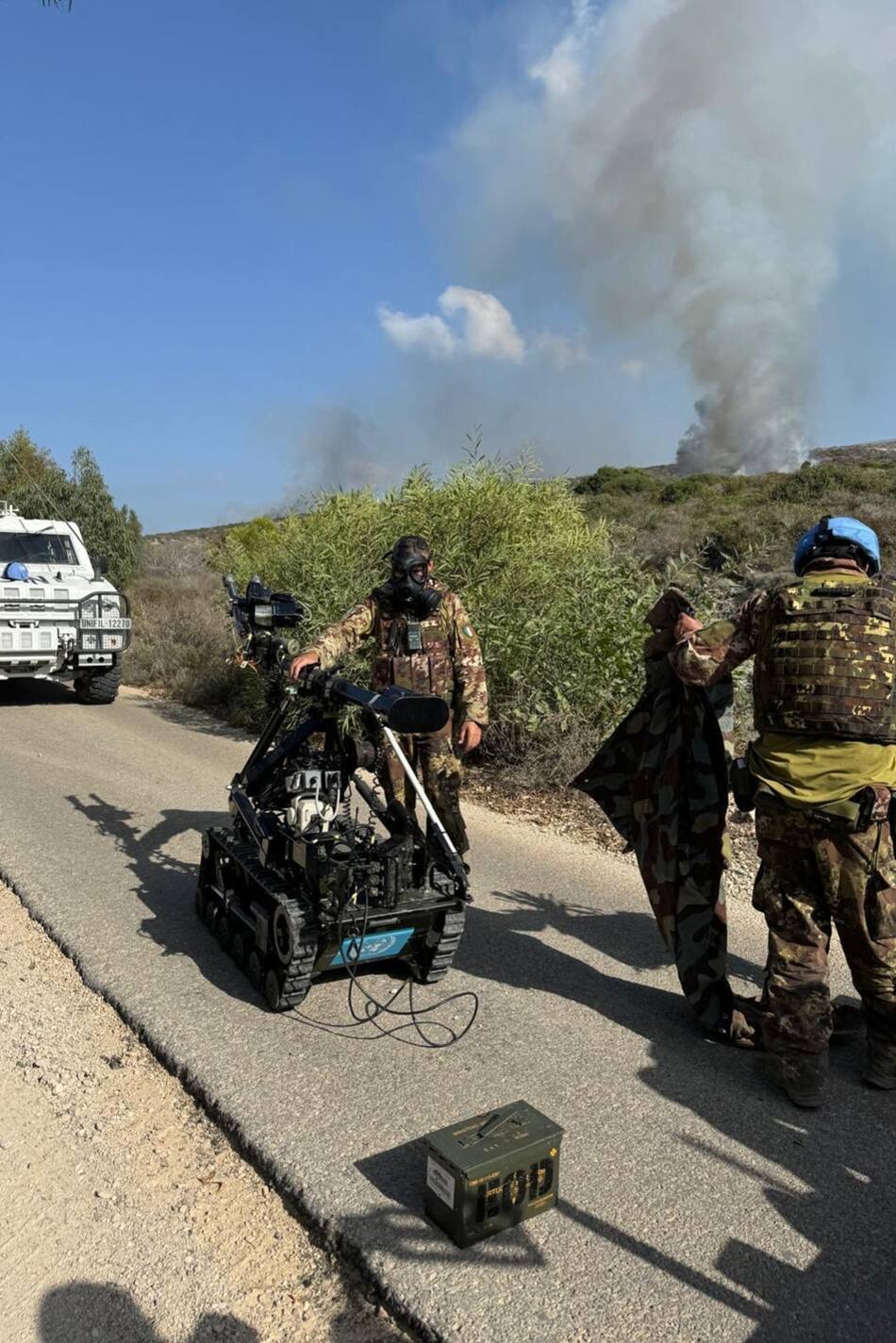 Una patrulla detectó artefactos explosivos en ruta de acceso a la base de FINUL. Foto: EFE.
