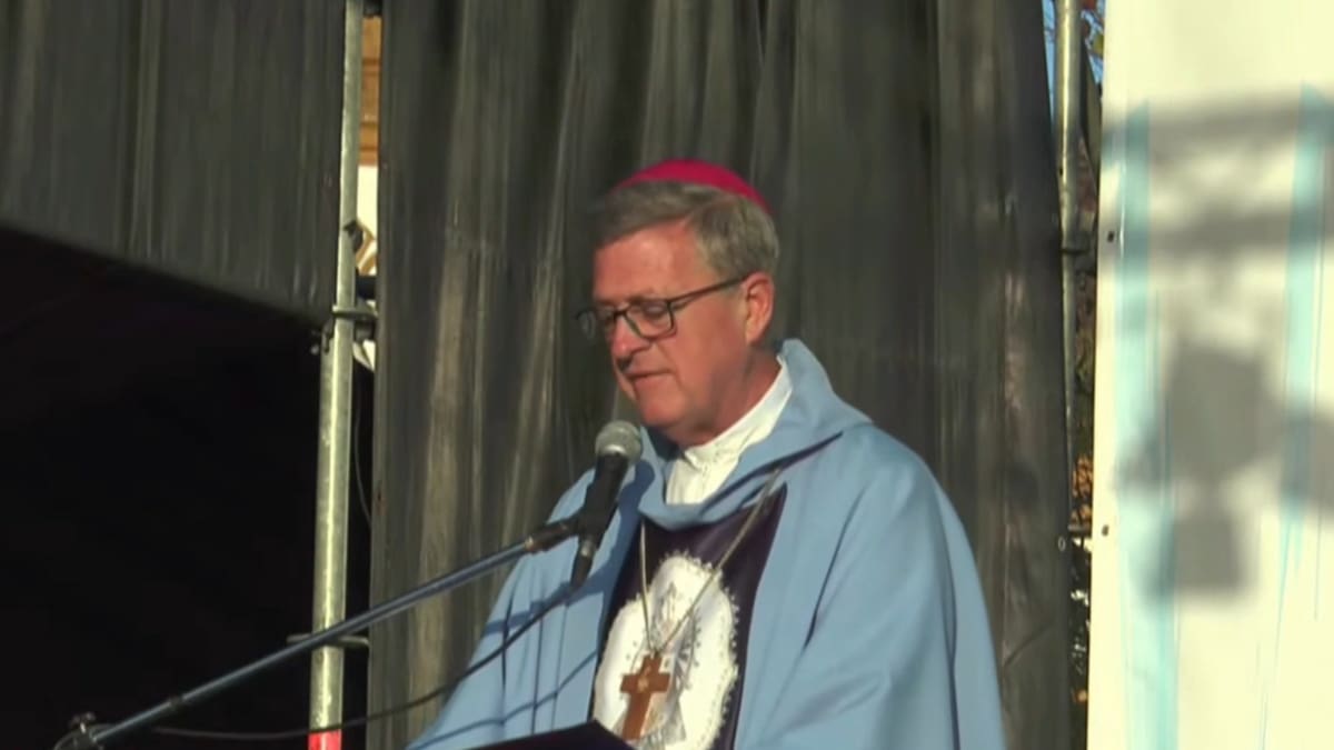 El arzobispo de Buenos Aires, Jorge García Cuerva, durante su discurso en el cierre de la peregrinación a Luján.
