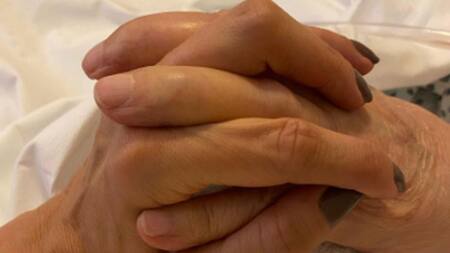 Manos de Carlos Menem junto a Zulemita Menem en cierre del 2020