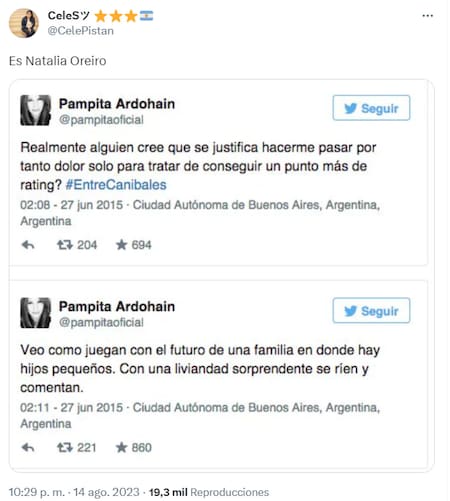 Publicaciones de Pampita en aquel momento. Foto: Teitter.