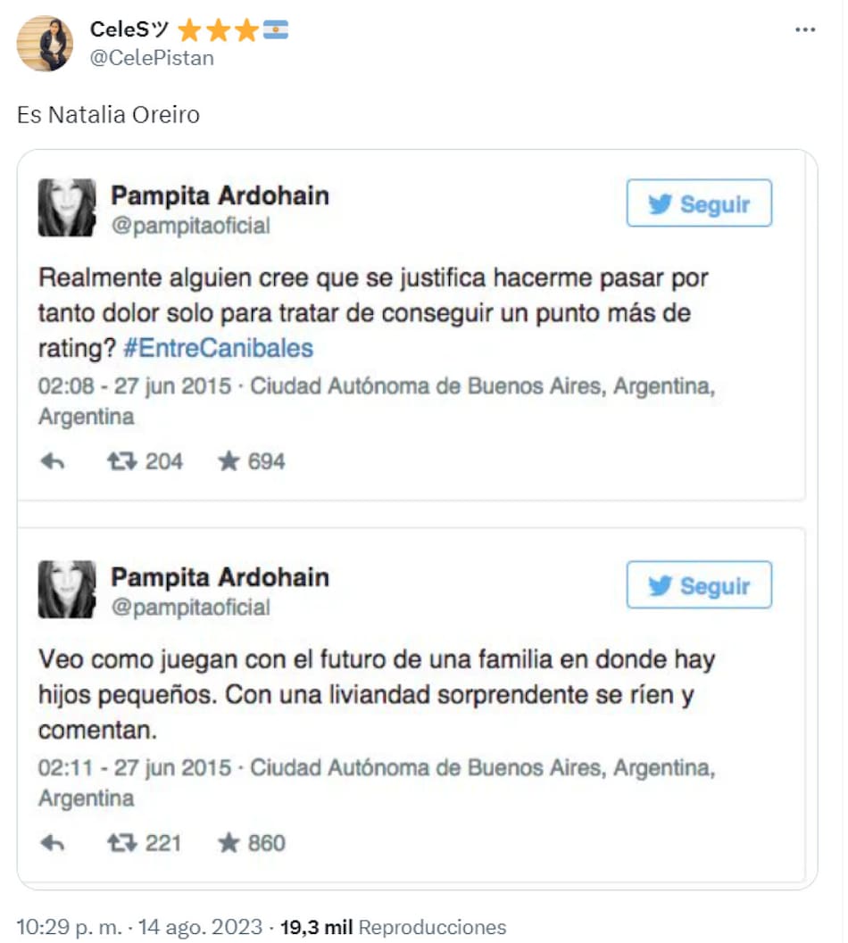 Publicaciones de Pampita en aquel momento. Foto: Teitter.