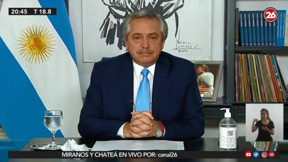Alberto Fernández - Anuncio de nuevas medidas por segunda ola de coronavirus, CANAL 26