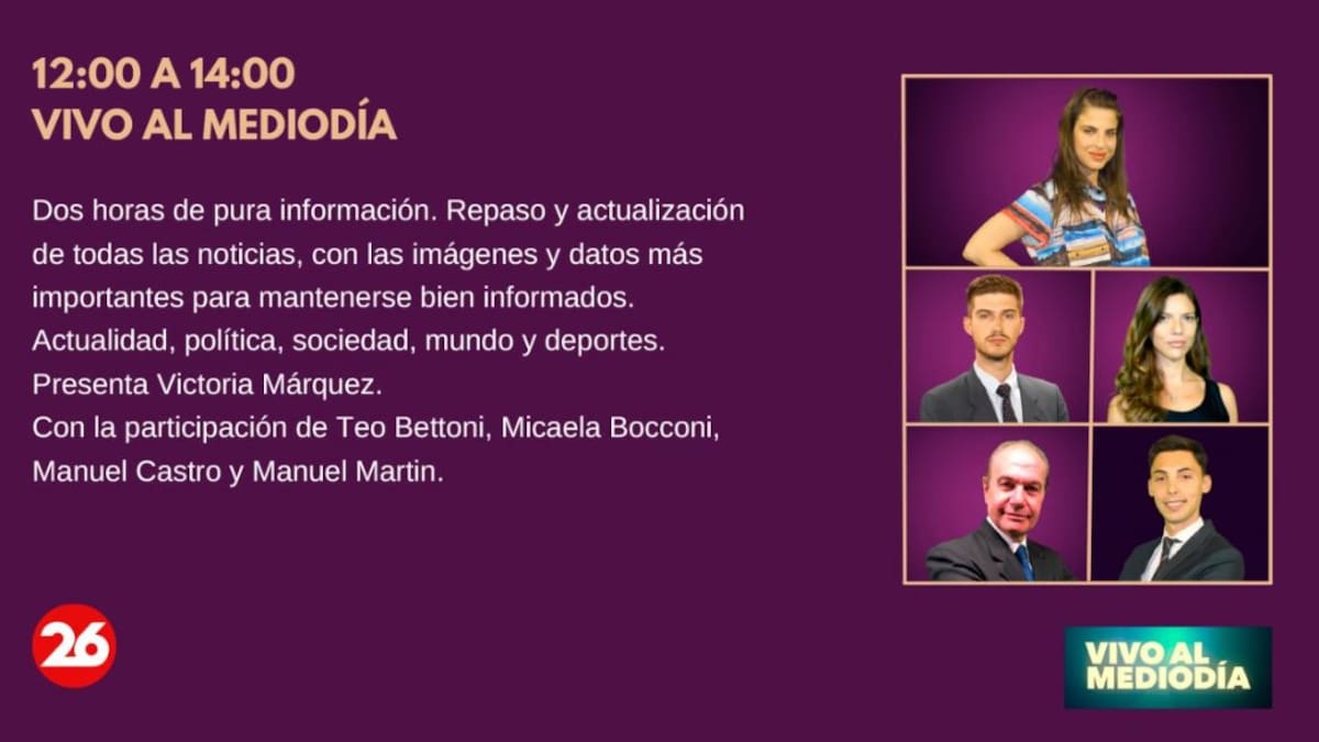 Nueva programación de Canal 26 2022 - Vivo al Mediodía