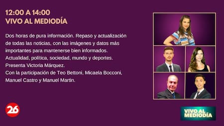 Nueva programación de Canal 26 2022 - Vivo al Mediodía