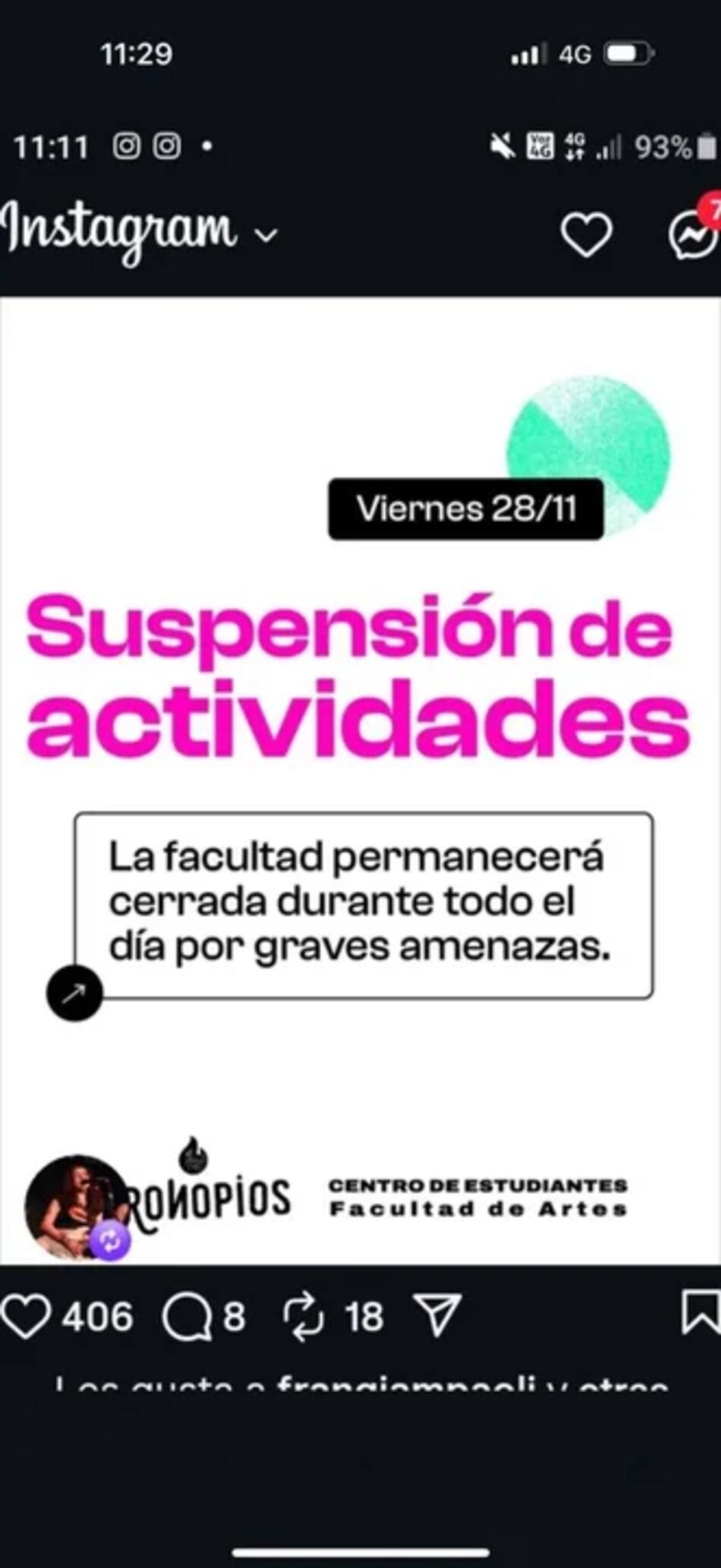 Suspensión de las clases en la Universidad de La Plata por amenaza.