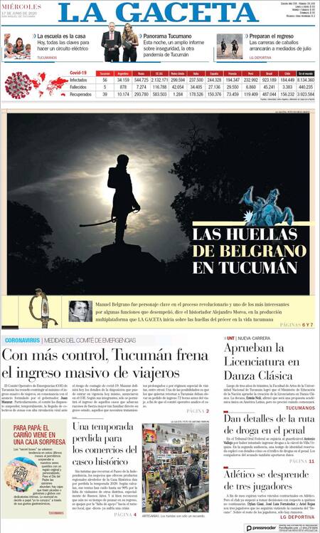 Tapas de diarios, La Gaceta, miércoles 17 de junio de 2020