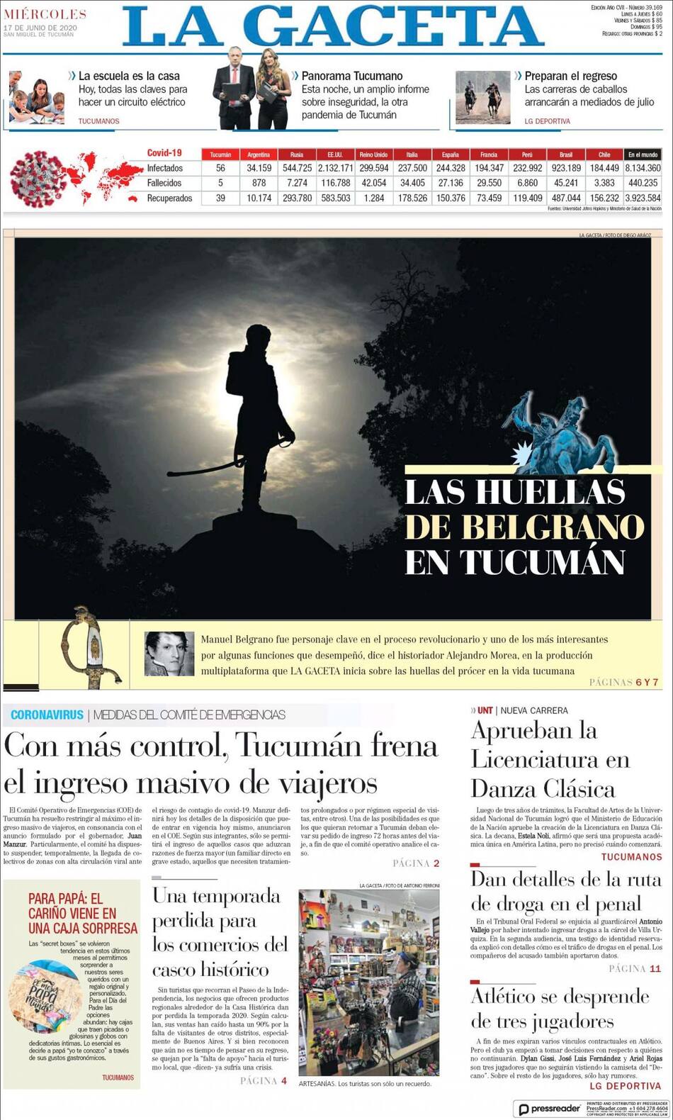 Tapas de diarios, La Gaceta, miércoles 17 de junio de 2020