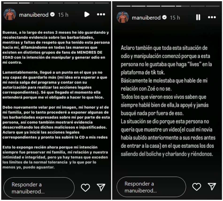 Las historias del novio de Zoe de Gran Hermano. Fotos: Instagram.