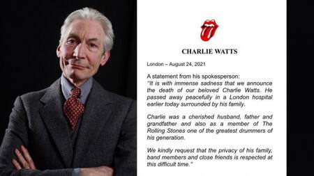 Charlie Watts, baterista de Rolling Stones, despedida en Instagram