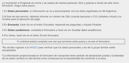 Proceso de inscripción a las Becas Progresar. Foto: Captura de pantalla .
