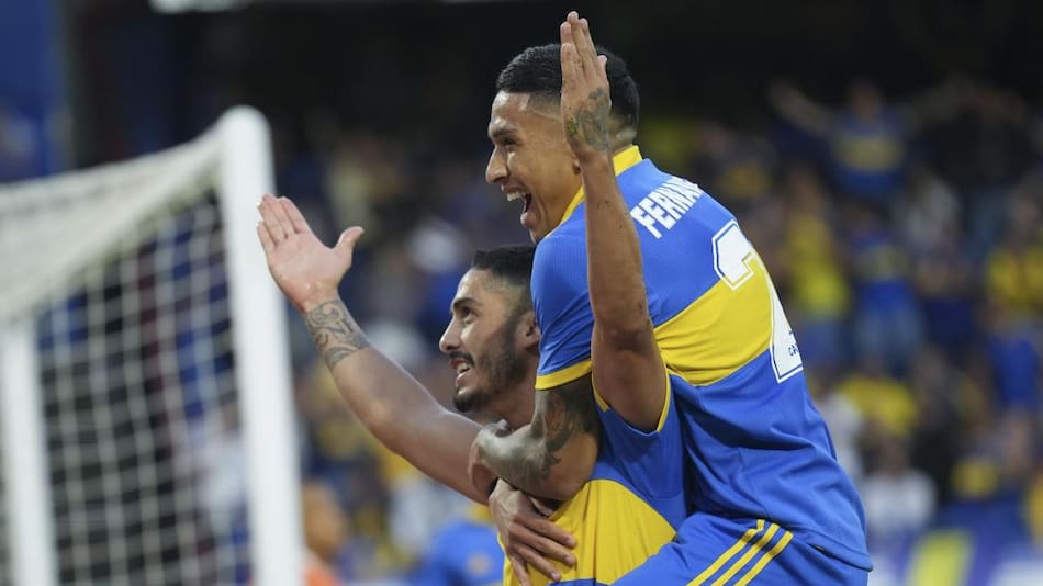 Festejo de Nicolás Figal; Boca-Platense. Foto: NA.